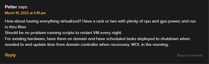 A screenshot of a hackaday comment, suggesting using virtualization to run all the interactives